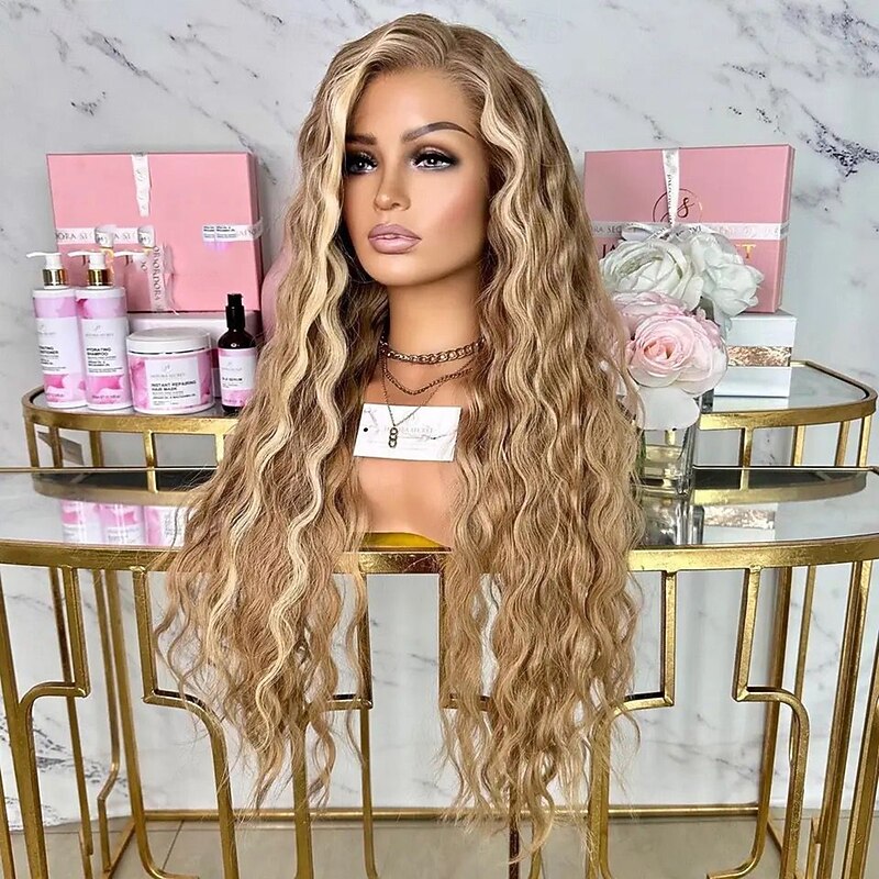 Unprocessed Virgin Hair 13x4 Lace Front Wig Middle Part Brazilian Hair Wavy Blonde Multi-color Wig 130% 150% Density Smooth Highlighted / Balayage Hair Natural Hairline For Women Long Human Hair Lace2