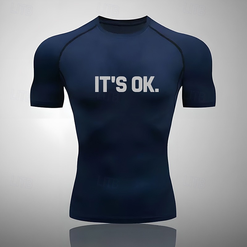 Men's Compression Shirt Athletic Shirt Gym Shirt Fitness Shirt Short Sleeve Tee Tshirt Casual Athleisure Letter Quick Dry Soft Breathable Gym Workout Walking Jogging Sportswear Activewear Black White