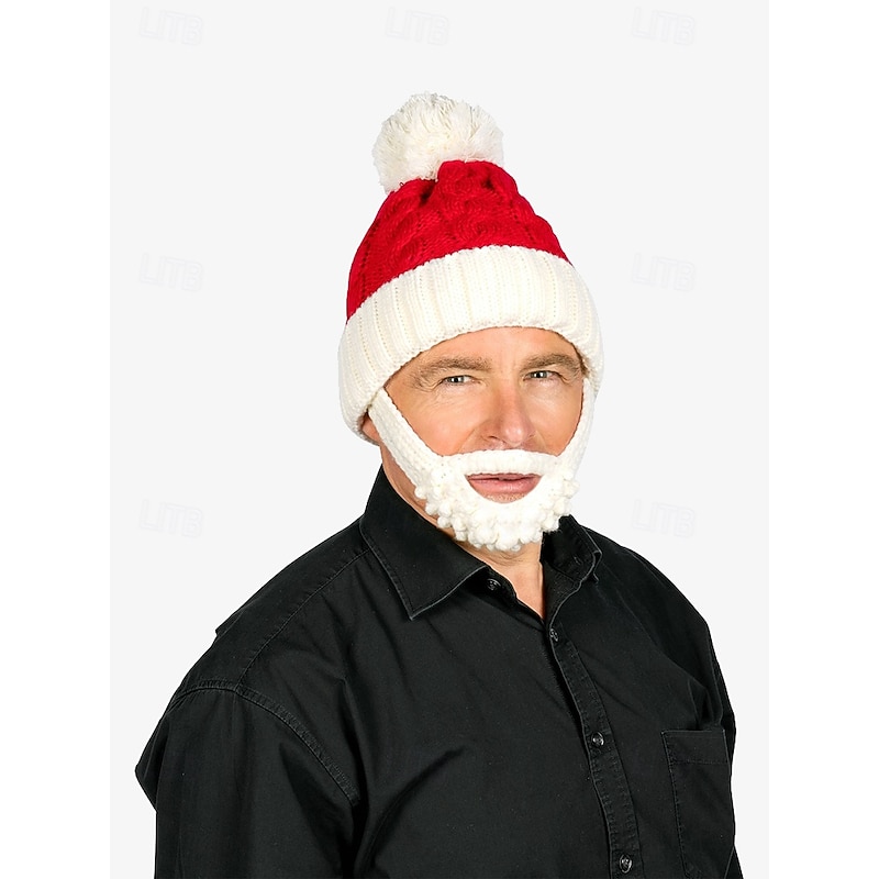 Santa Claus Knit Beanie Hat with Detachable Beard - Funny Christmas Winter Hat for Holiday Parties and Festive Cosplay