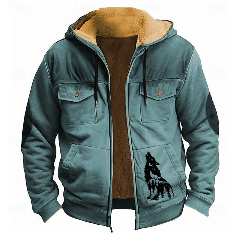 Men's Wolf Fleece Hoodie Hoodies Fashion Cool Long Sleeve Hooded Holiday Streetwear Black Red Zipper Pocket Fall Winter Designer3