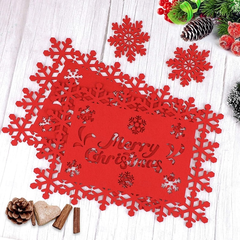 12pcs/set Christmas Felt Placemats & Coasters - Xmas Table Decorations for Home and Restaurants - Versatile Holiday Dining Mats for Halloween and Festive Celebrations4