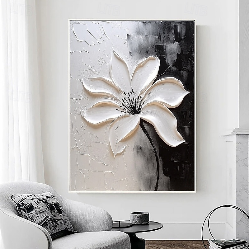 3D flower oil painting handpainted 3D Floral Painting handmade Palette Knife flowers oil painting Large 3D white Textured Painting Modern Decorative Paintings Impressionism Abstract white oil painting3