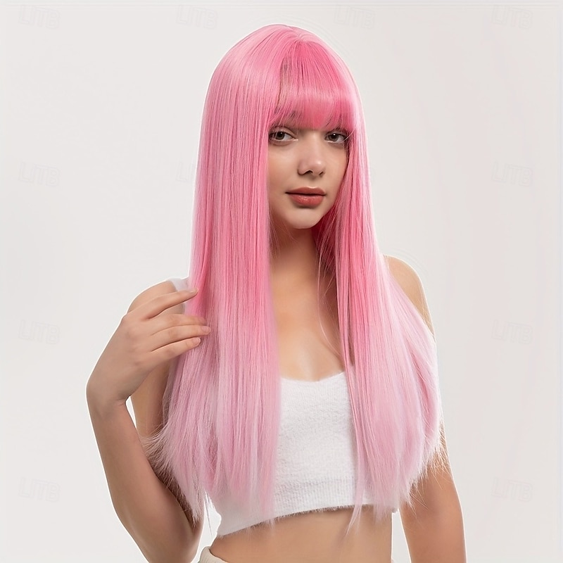 Long Straight Hair Wigs With Bangs For Women Soft Synthetic Fiber Hair Replacement Wigs For Role Playing Party Carnival Use Music Festival3