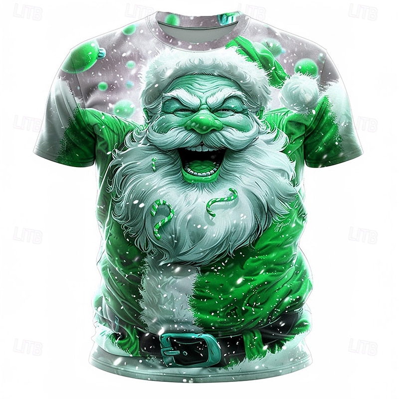 Christmas Men's Santa Claus 3D T-shirts Santa Claus Fashion Athleisure 3D Print Tee Street Sports Outdoor Yellow Red Blue Short Sleeve Crew Neck Summer Spring Clothing Apparel S M L XL XXL XXXL4
