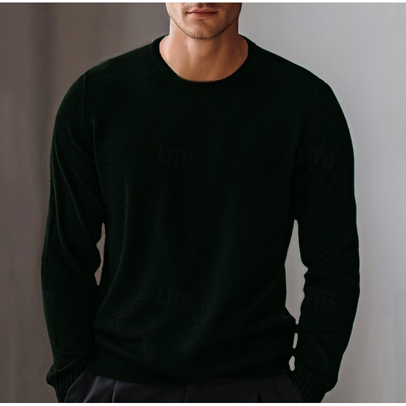 Men's Pullover Sweater Jumper Knit Solid Color Crew Neck Knitwear Elegant Christmas Outdoor Clothing Apparel Fall Winter Wine Red Dark Green S M L2
