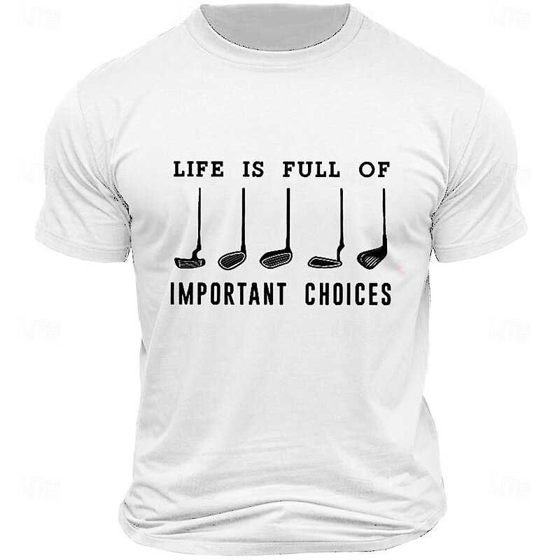 Men's Funny Golf Letter Print T Shirt Tee Top 100% Cotton Short Sleeve Graphic Shirt White Light Blue Comfortable Tee Street Sports Outdoor Fashion Designer Clothing