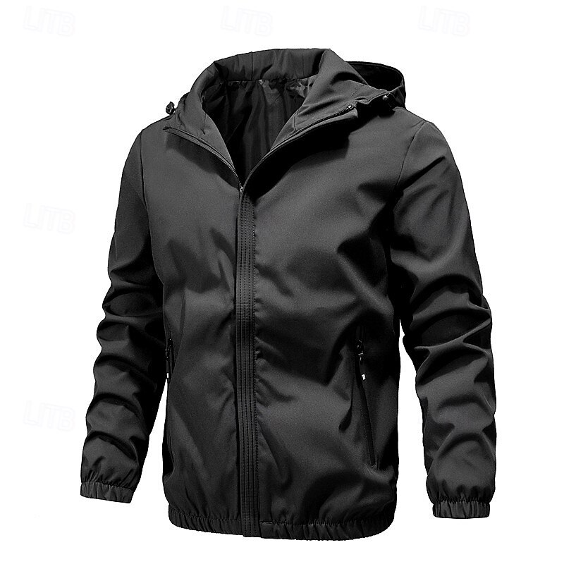 Men's Lightweight Jacket Running Jacket Sport Coat Hiking Jacket Sports Outdoor Camping & Hiking Waterproof Windbreaker Zipper Pocket Spring &  Fall Solid Color Active Hooded Regular Black White Navy3