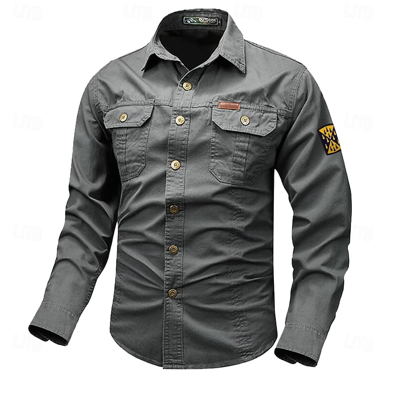 Men's Solid Color Work Shirt Western Shirt Cargo Shirt Long Sleeve Casual Tactical Sports & Outdoor Going out Winter Spring &  Fall Turndown Print Black White Army Green Red Blue3