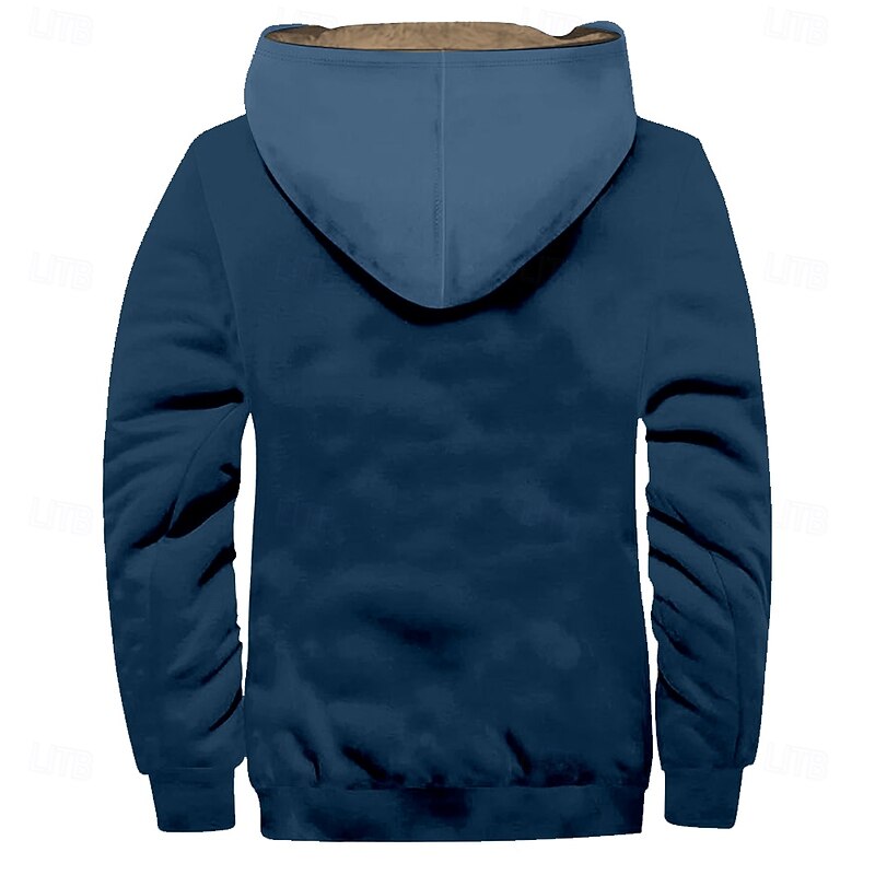 Men's Aztec Fleece Hoodie Hoodies Fashion Cool Long Sleeve Hooded Holiday Streetwear Blue Zipper Pocket Fall Winter Designer2