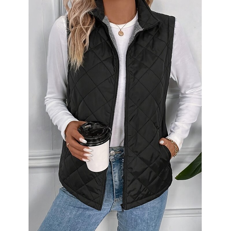 Women's Cotton Linen Vest Shrugs Daily Basic Modern Sleeveless Turtleneck Black Spring Fall Winter3