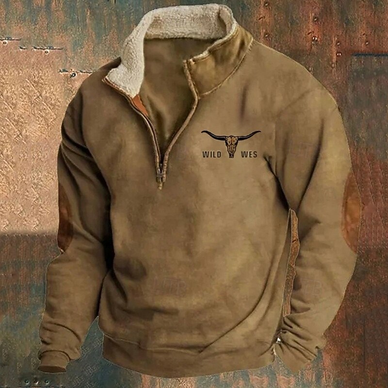 Men's Sweatshirt Quarter Zip Sweatshirt Black Brown Gray Half Zip Color Block Cow Patchwork Sports & Outdoor Daily Holiday Polyester Vintage Basic Casual Fall & Winter Clothing Apparel Hoodies2