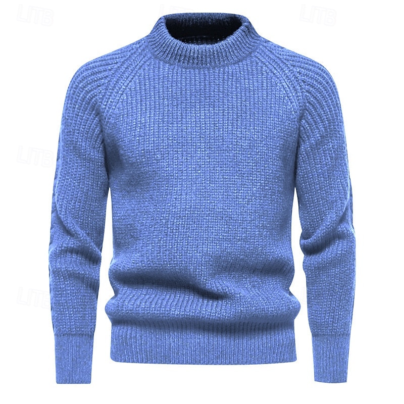 Men's Sweater Pullover Sweater Jumper Ribbed Knit Regular Tops Knitted Slim Fit Plain Crew Neck Modern Contemporary Work Daily Wear Clothing Apparel Winter Black Blue M L XL2