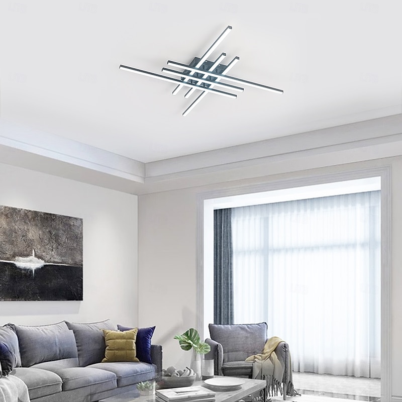 LED Ceiling Light Stepless Dimming 6 Heads Linear Modern Sputnik Chandelier Long Strip Semi Flush Mount Ceiling Lamp Fixture Minimalist Chandeliers Ceiling Lights for Dining Room Bedroom Kitchen Office 110-240V DIMMABLE WITH REMOTE CONTROL2