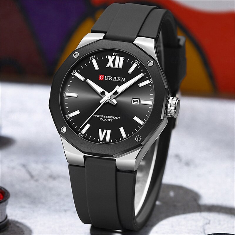 CURREN Men Quartz Watch Sports Fashion Casual Wristwatch Luminous Calendar Waterproof Decoration Silicone Gel Watch3