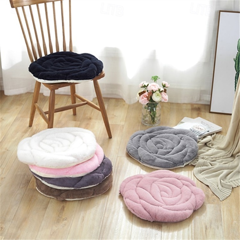 Rose Flower Chair Seat Cushion Fluffy Chair Pad Soft Plush Seat Pillow Home Office Floor Pillow Sofa No Slip Sofa Chair Pads Chair Cushion Comfort Armchair Car Seat Cushion Pain Relief Cushion