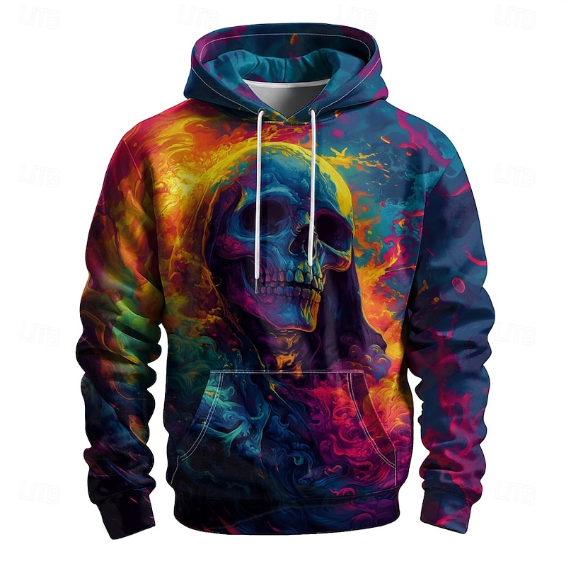 Men's Graphic Dark Hoodie Hoodies Sweatshirt Vacation Daily Long Sleeve Hooded Vacation Sports Outdoor Going out Rainbow Printing Winter Spring &  Fall Designer2