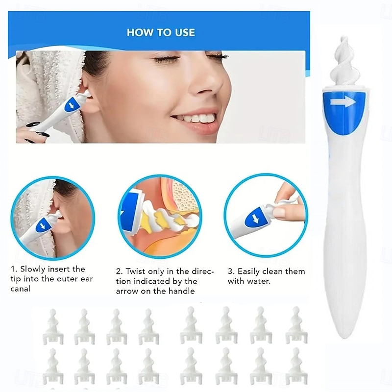 Ear Cleaner With Soft Silicone Ear Wax Remover Tool 16 Replacement Tips Spiral Earwax Cleaner Health Ear Cleaner Ear Care Tools