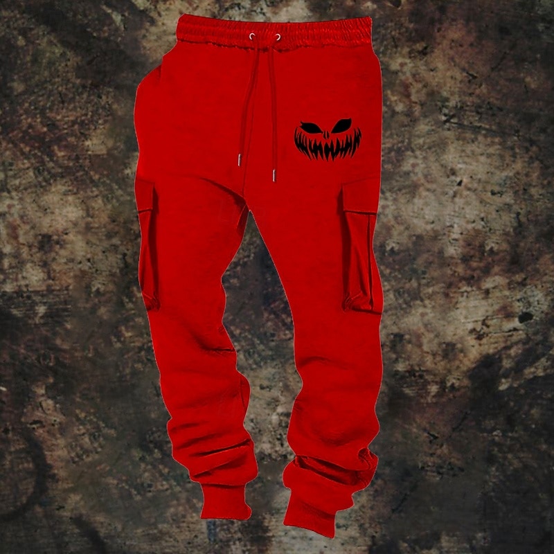 Men's Sweatpants Joggers Trousers Cargo Sweatpants Elastic Waist Multi Pocket Elastic Cuff Animal Deer Wearable Outdoor Daily Camping & Hiking Fashion Classic Black Red4