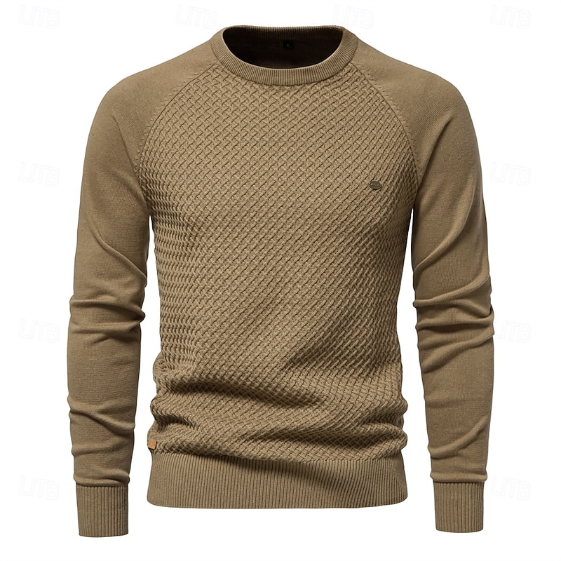 Mens Crew Neck Cotton Pullover Sweater Casual Business Geometric Knitted Mens Sweaters