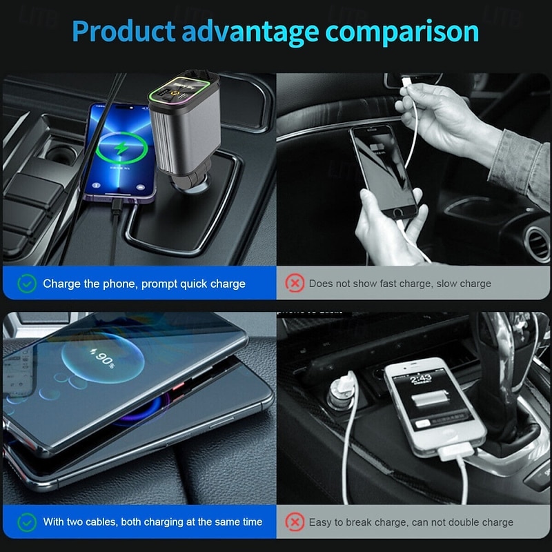 4-in-1 Car Charger Starry Sky Atmosphere Light Car Super Fast Charging Flash Charging Telescopic Cable Type-C & Lighting2