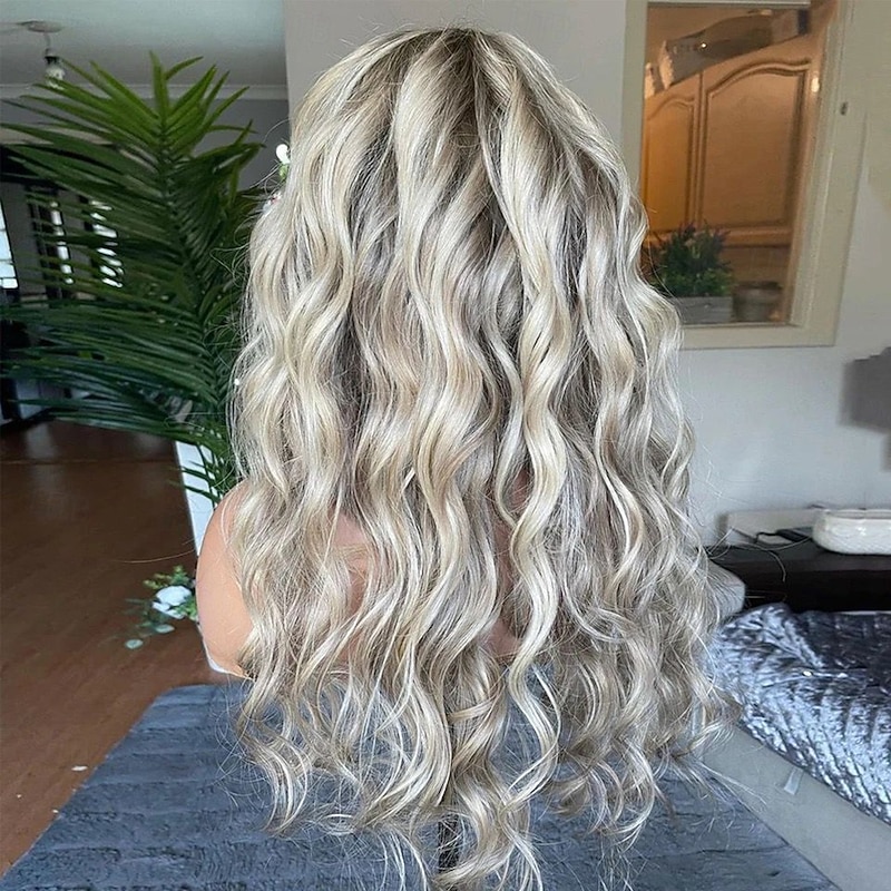 Unprocessed Virgin Hair 13x4 Lace Front Wig Middle Part Brazilian Hair Wavy Loose Curl Blonde Wig 130% 150% Density Ombre Hair Highlighted / Balayage Hair 100% Virgin Glueless Pre-Plucked For Women3