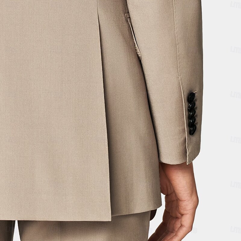 Men's Blazer Formal Wedding Party Lined Daily Party Spring &  Fall Autumn / Fall Polyester Solid Color Button Thermal Warm Comfy Double Breasted Blazer khaki4