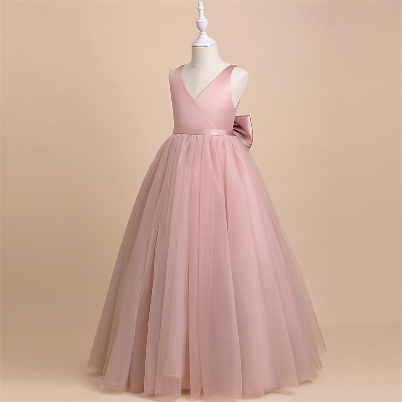 Kids Girls' Party Dress Solid Color Sleeveless Performance Birthday Tie Knot Beautiful Sweet Polyester Maxi Party Dress Swing Dress A Line Dress Summer 4-12 Years White Pink Red3