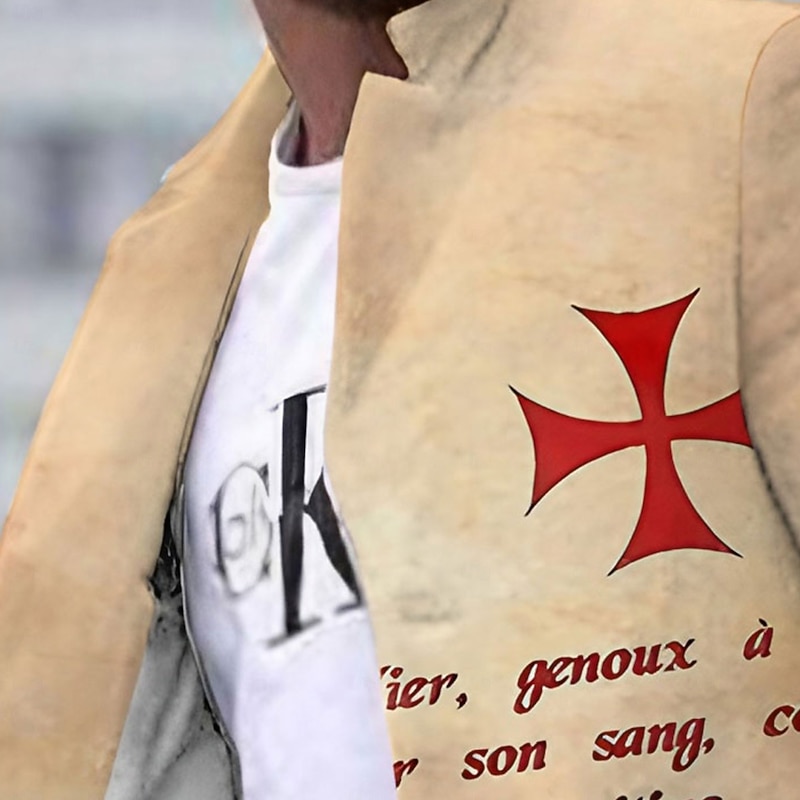 Men's Graphic Prints Cross Soldier Winter Coat Overcoat Coat Warm Comfortable Breathable Fashion Streetwear Business Work Wear to work Going out Pocket Print Fall & Winter Turndown Long Sleeve khaki2