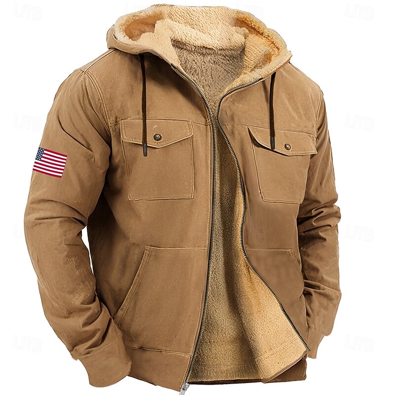 Men's American US Flag Fleece Hoodie Hoodies Fashion Cool Long Sleeve Hooded Holiday Streetwear Blue Brown Zipper Pocket Fall Winter Designer4