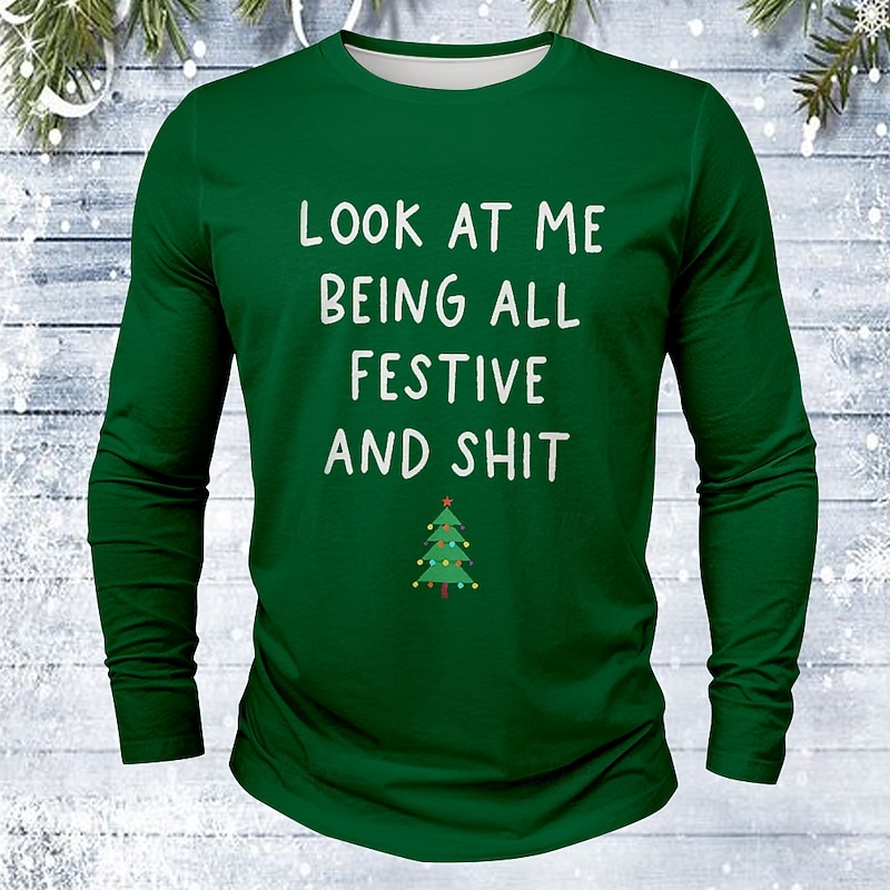 Christmas Men's Tree Funny Slang T Shirt Long Sleeve T shirt 3D Print Crew Neck Shirt Vacation Designer Street Casual Black White Red Summer Spring Fall Clothing Apparel S M L XL XXL XXXL2
