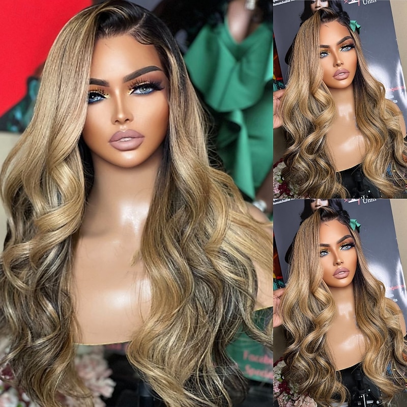 Remy Human Hair 13x4 Lace Front Wig Free Part Brazilian Hair Wavy Multi-color Wig 130% 150% Density Highlighted / Balayage Hair Glueless Pre-Plucked For Women Long Human Hair Lace Wig4