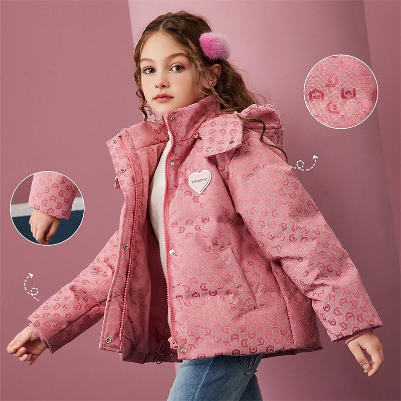 Kids Girls' Coat Outerwear Down Coat Puffer Jacket Graphic Streetwear Patchwork Pocket Vacation Coat Outerwear 4-12 Years Fall Pink2