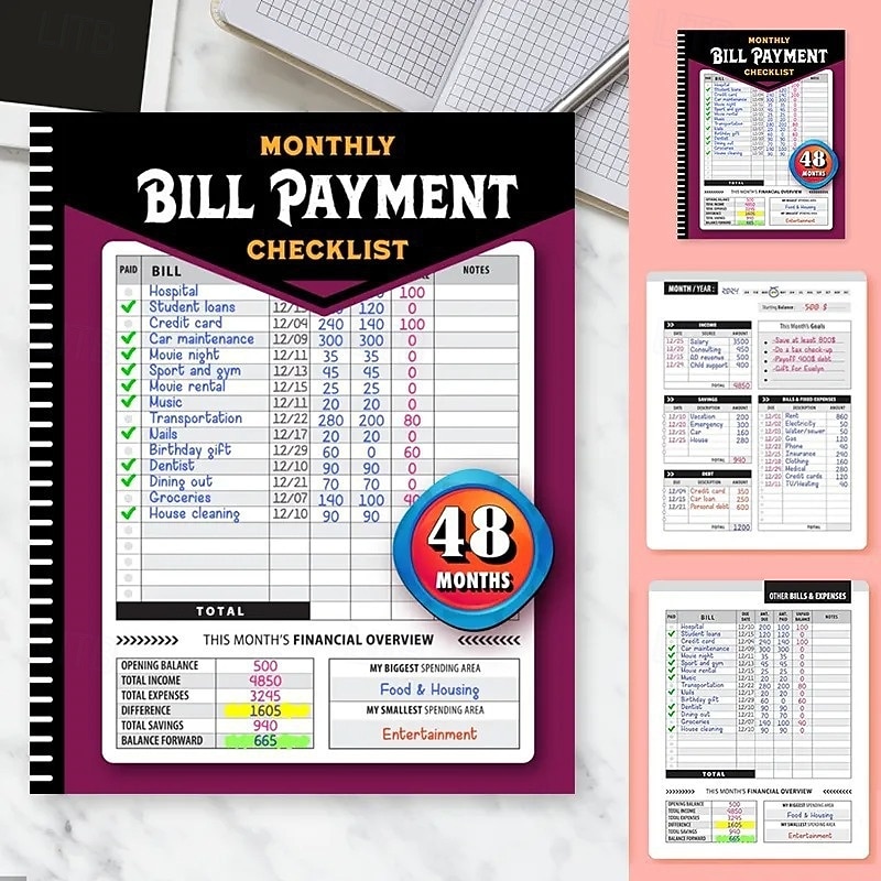 Bill Payment Management Book Monthly Bill Payment Checklist Bill Tracker Notebook, The 48 Month Guide for Families & Money Managers2