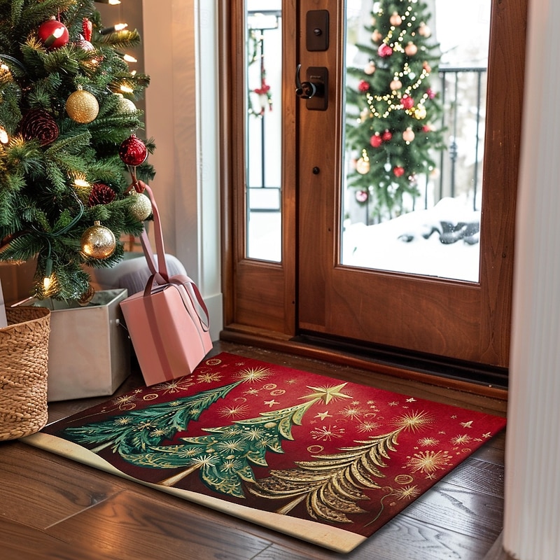 Christmas Decorations Doormat Christmas Trees Kitchen Mat Floor Mat Non-Slip Area Rug Oil Proof Rug Indoor Outdoor Mat Bedroom Decor Bathroom Mat Entrance Rug2