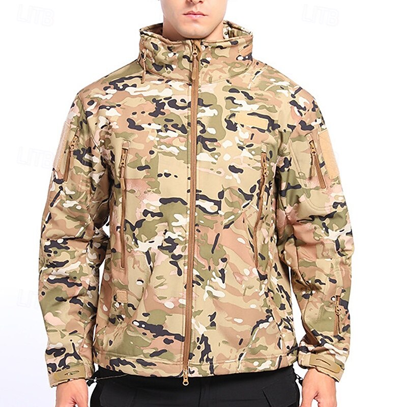 Men's Outdoor Jacket Softshell Jacket Hiking Jacket Hiking Fleece Jacket Winter Outdoor Thermal Warm Fleece Lining Waterproof Windproof Fleece Jackets Warm Tactical Jacket Full Zip Climbing Camping4