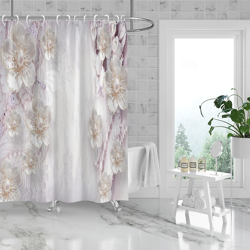 Shower Curtain with Hooks 180cm*180cm(70"*70") Polyester Washable Waterproof Pattern Bathroom Bathtub Decor Jewelry Flower3