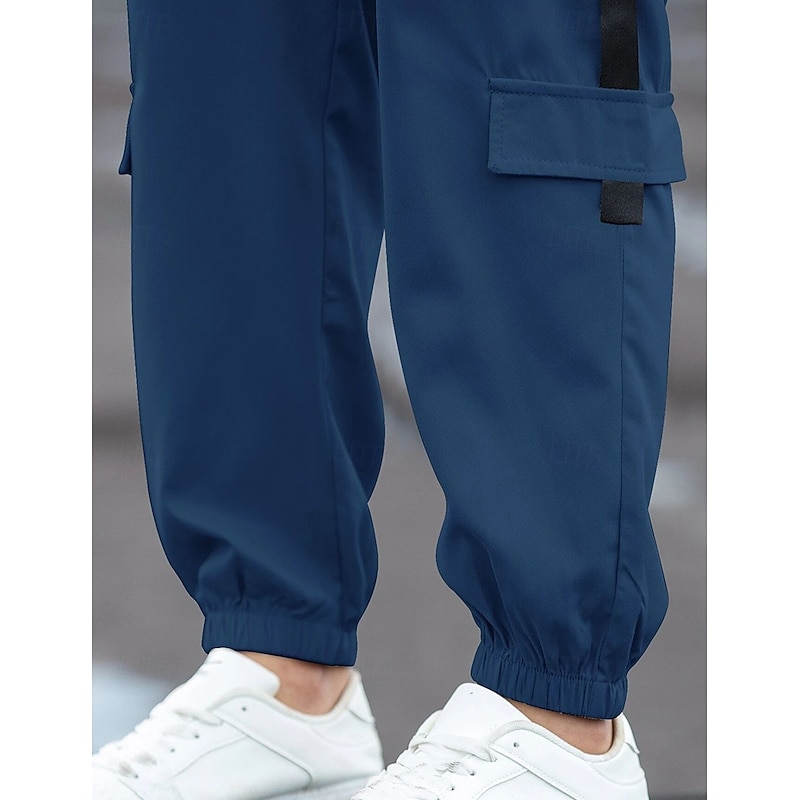 Men's Cargo Pants Joggers Trousers Casual Pants Drawstring Elastic Waist Multi Pocket Plain Comfort Soft Full Length Outdoor Daily Going out Fashion Streetwear Black Blue Micro-elastic4