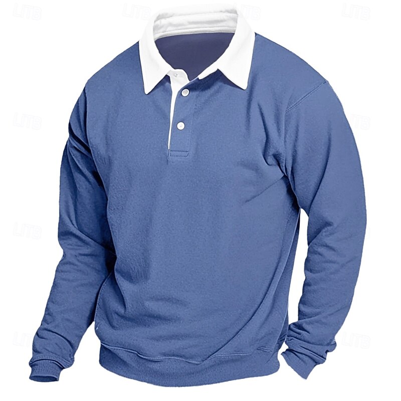 Men's Sweatshirt Denim Blue Black Yellow Red Navy Blue Polo Collar Color Block Patchwork Work Casual Sports Basic Spring &  Fall Cross-Seasons Clothing Apparel Hoodies Sweatshirts4