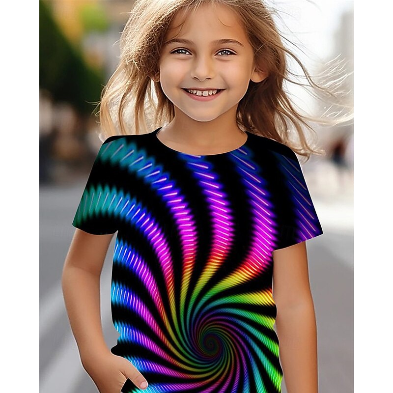Girls' 3D Graphic Geometric T shirt Tee Short Sleeve Summer Spring Fashion Basic Kids 4-12 Years Crew Neck Outdoor Casual Daily Regular Fit4