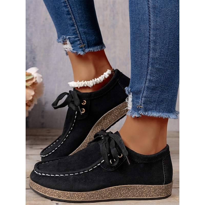 Women's Casual Grey Faux Suede Moccasins with Lace-Up Design and Cushioned Sole – Comfortable Loafers for Everyday Wear 23