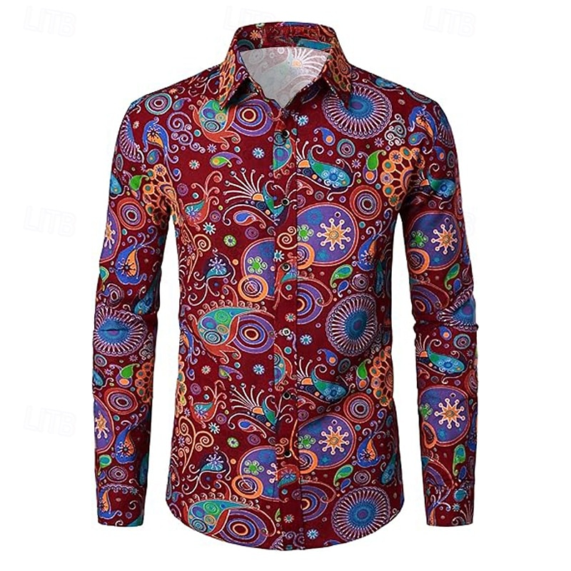 Retro Vintage 1970s Shirt Hippie Paisley Ethnic Fancy Dress Men's Halloween Carnival Party Party / Evening Casual Daily Adults' Shirt2