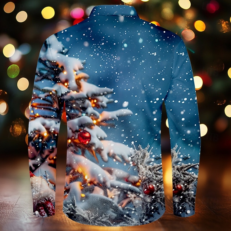 Christmas Men's Santa Claus Printed Shirts Santa Claus Casual Button Up Long Sleeve Party Evening Fall Winter Spring & Summer Collar Button Up 3D Print Thin Blue Polyester2