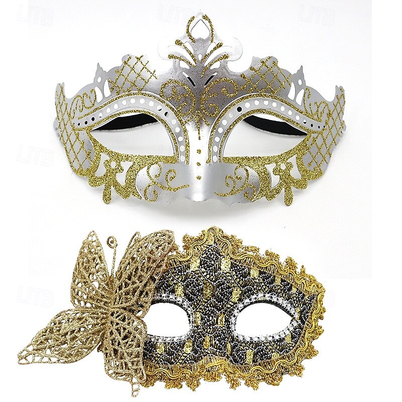 Halloween Mask Eye Mask Couples 2 PCS Carnival Mask Sexy Costume Adults' Unisex Halloween Carnival Mardi Gras Party Evening Wear Masquerade Prom Easy Halloween Costumes Dress Up