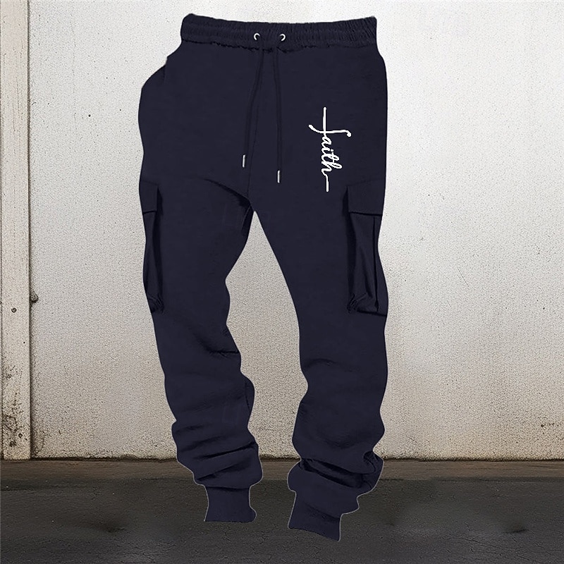 Men's Sweatpants Joggers Trousers Cargo Sweatpants Elastic Waist Multi Pocket Elastic Cuff Graphic Prints Cross Wearable Outdoor Daily Camping & Hiking Fashion Classic Black Pink2