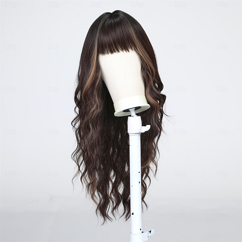 Synthetic Wig Uniforms Career Costumes Princess Curly Wavy Middle Part Layered Haircut Machine Made Wig 24 inch Black / Brown Synthetic Hair Women's Cosplay Party Fashion Brown2