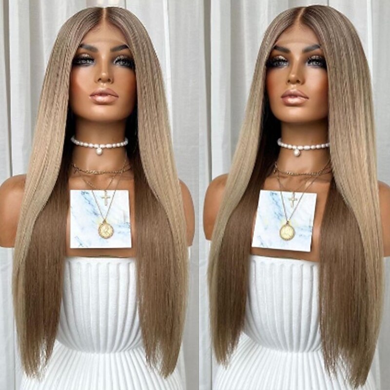 Remy Human Hair 13x4 Lace Front Wig Middle Part Brazilian Hair Straight Multi-color Wig 130% 150% Density Ombre Hair Highlighted / Balayage Hair For Women Long Human Hair Lace Wig4