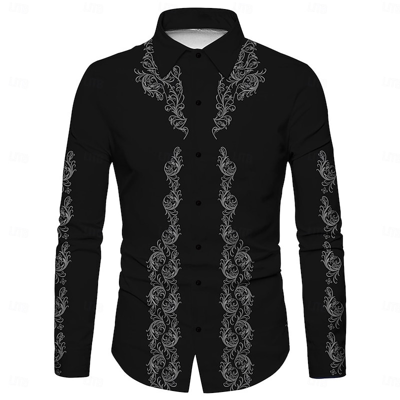 Men's Floral Shirt Western Shirt Cowboy Shirt Long Sleeve Casual Daily Fall & Winter Turndown Print Button-Down White Yellow Blue Green Gray2