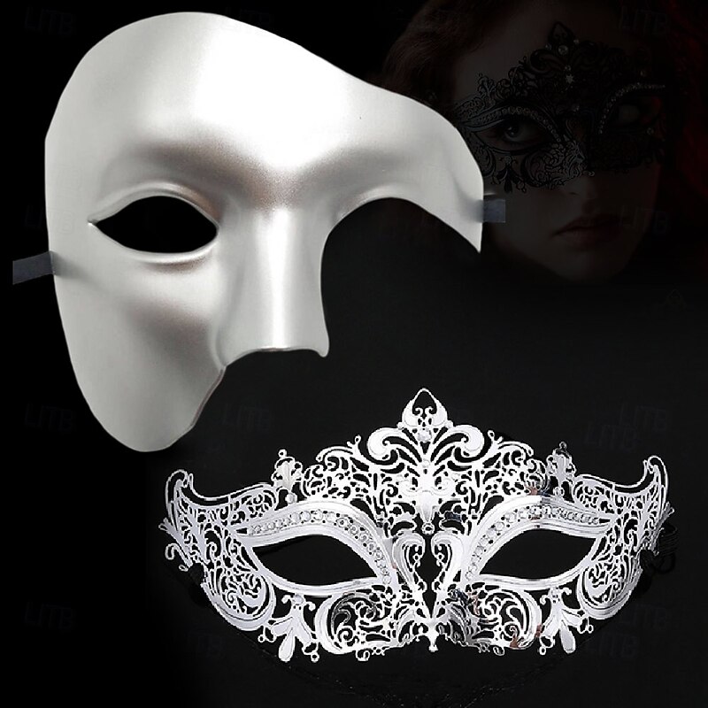 Greek Goddess Roman Halloween Mask Venetian Mask Columbina Couples 2 PCS Carnival Mask Metal Finish Sexy Costume Half Face Adults' Unisex Halloween Carnival Mardi Gras Party Masquerade Carnival of4