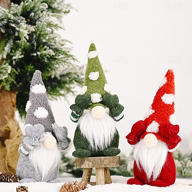 Christmas Gnome Figurines - Snowflake Hat with Covered Eyes, Forest Elder Faceless Doll, Small Plush Ornaments, Festive Holiday Decor