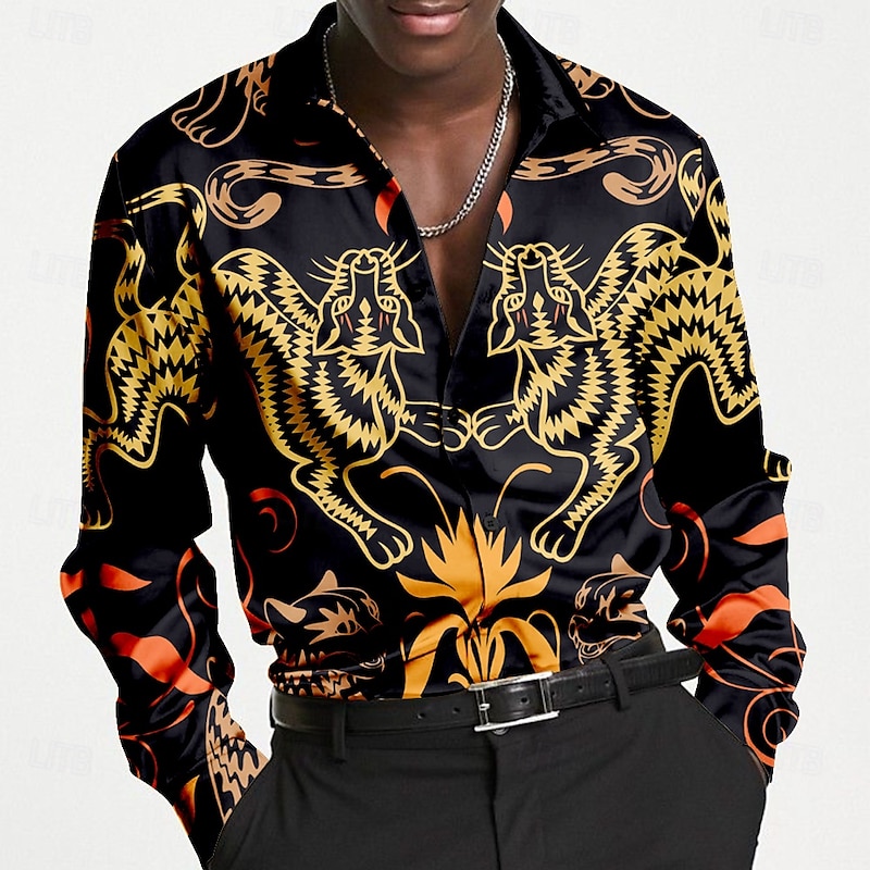 Men's Cat Shirt Dress Shirt Button Up Shirt Long Sleeve Casual Fashion Casual Vacation Causal Casual Summer Spring Fall Collared Shirts Button Up 3D Print Yellow Blue